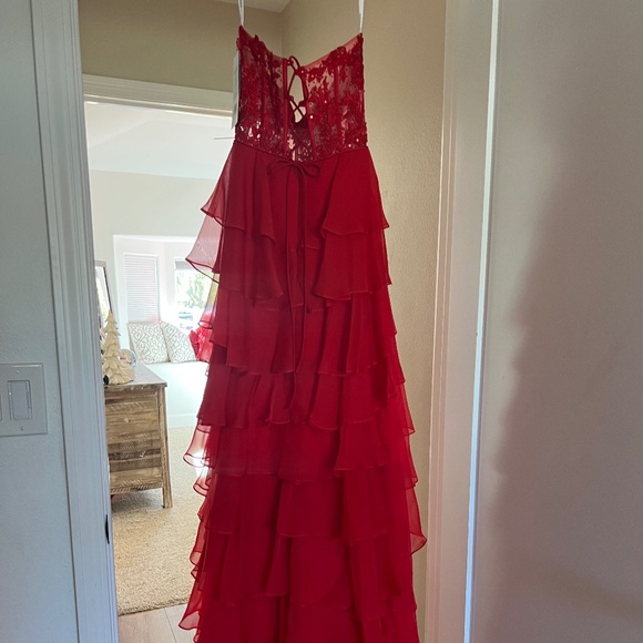 Sherri Hill 56162 Elegant Strapless Red long dress - Picture 7 of 8